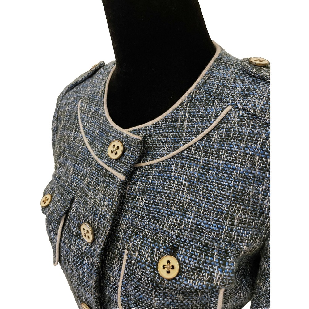 Vintage Cache Womens Multi Pocket Jacket Size 6 Blue Metallic Woven Tweed Blend - Picture 4 of 13